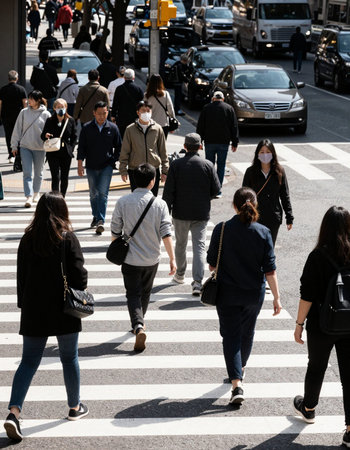 Unidentified people cross the street in Tokyo, Japan. Tokyo is the capital and most populous city of...