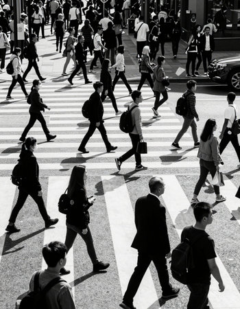 People cross the street in Shibuya, Tokyo, Japan.