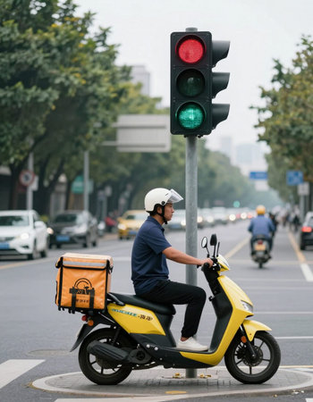 Delivery man on a scooter.