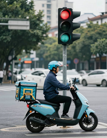 Delivery man on a scooter.の写真素材