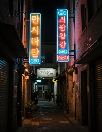 Neon signs on the street in Kobe, Japan. Kobe is a major tourist destination in Japan.