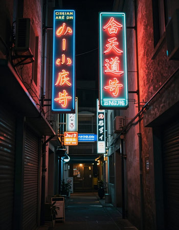 Neon signs in Tokyo, Japan. Tokyo is the capital and most populous city of Japan.の写真素材