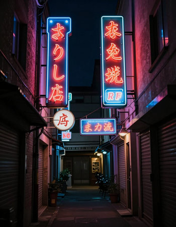Neon signs on the street in Nagoya, Japan.