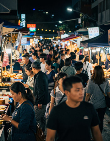 Unidentified Thai people walking at Chiang Mai night market.