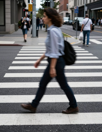 People walking on zebra crossing in downtown.
