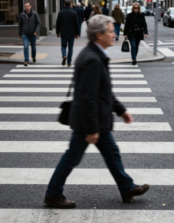 Zebra crossing in the city, people on the background, motion blur