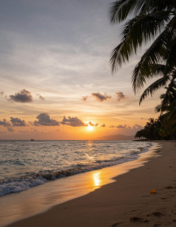Beautiful sunset on the paradise island Seychelles, Mahe