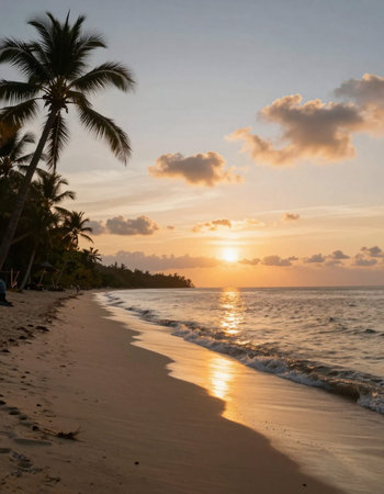 Beautiful sunset on the beach in the tropics. Beautiful nature background.