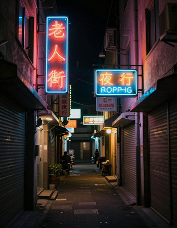 Street view of old town at night.の写真素材