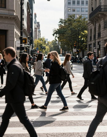 People crossing the street in London.