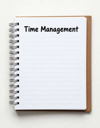 Time management text on notebook page, business concept image with soft focus backgroundの写真素材