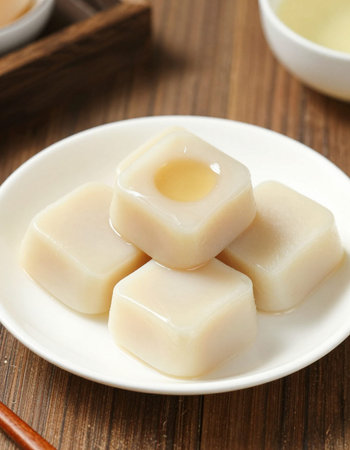 Japanese confectionery, glutinous rice cake with sweet condensed milkの写真素材