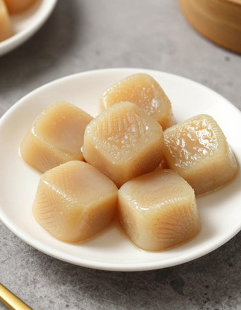 Japanese confectionery, simmered scallops on plate