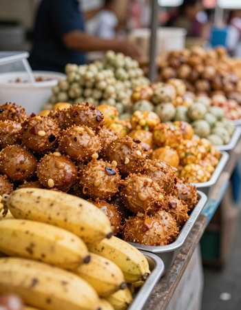 Fried bananas at street food market in Bangkok,Thailand.