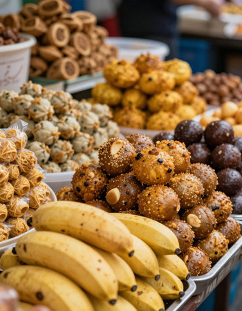 Assortment of Thai desserts in a street food market in Bangkok, Thailand