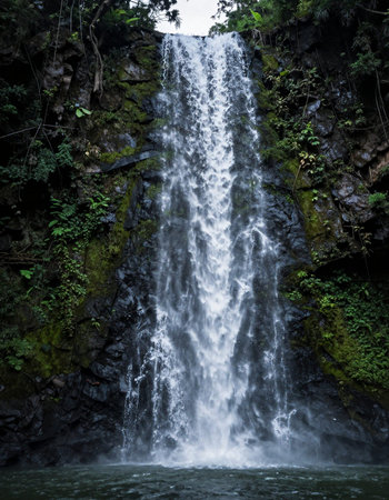 Beautiful waterfall in the deep forest of Bali island, Indonesiaの写真素材