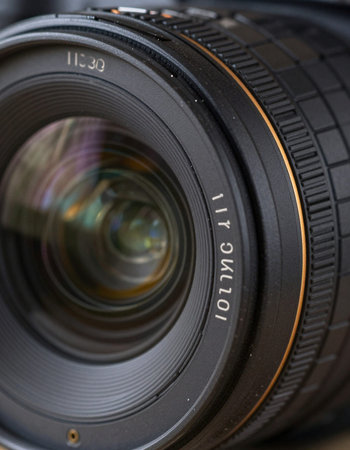 Close-up view of a camera lens. Shallow depth of field.