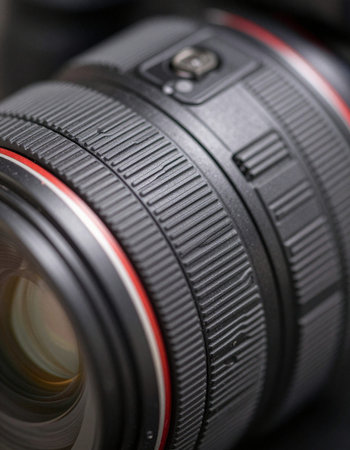 Close up of a camera lens. Shallow depth of field.