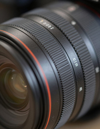 Close up of a camera lens. Shallow depth of field.