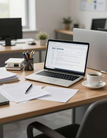Businesswoman working on laptop in office, close up. Business concept