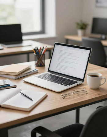 Laptop on the table in the office. Workplace concept.の写真素材