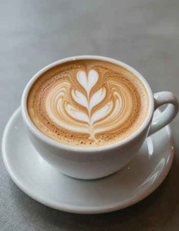 Latte art coffee in white cup on the table, stock photo