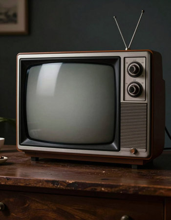 Retro television set on a wooden table in a living room.