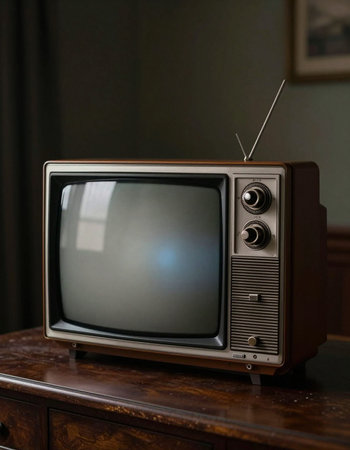 Retro TV on a table in a room with a dark background