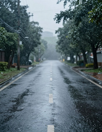 Rainy day on the road. Rainy day in Thailand.