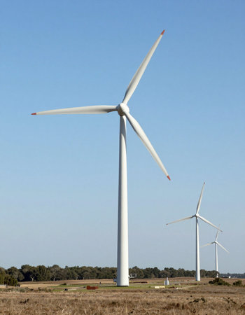 Windmills for electric power production, Zaragoza Province, Aragon, Spain.