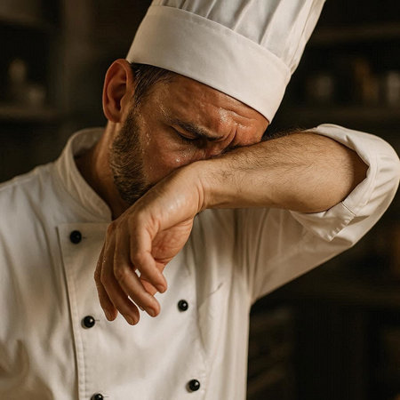 Portrait of a bearded male chef in a white uniform