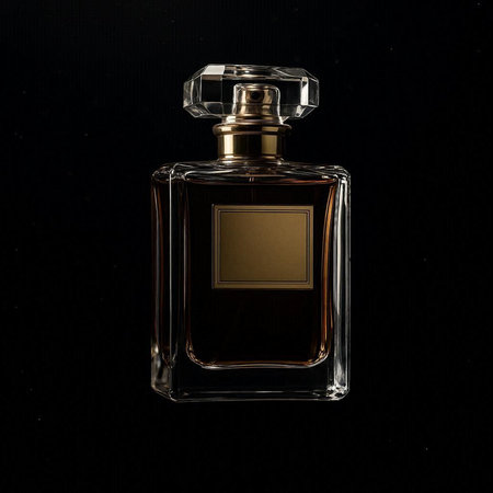 Perfume bottle isolated on black background. Clipping path included.