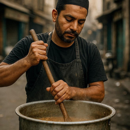 Chef cooking in the street of Kathmandu, Nepal.