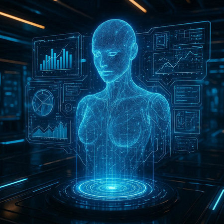 3d rendering of artificial intelligence concept hologram with human figure inside