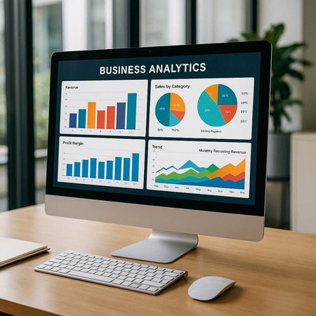 Business Analytics Bar Graph Chart Diagram Statistics Information Concept. Computer screen