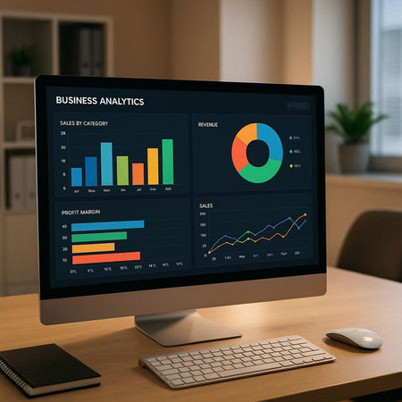 Businessman analyzing investment charts with computer in office. Accounting and finance concept