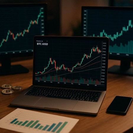 Laptop with stock market chart on the screen.