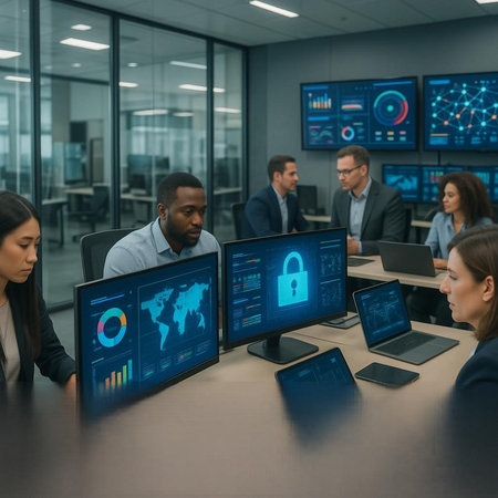 multiethnic business team using computers in modern office