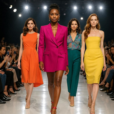 Models walk the runway finale during the show as part of the Paris Fashion Week Womenswear Spring/Summer 2016 in Paris, France.の写真素材