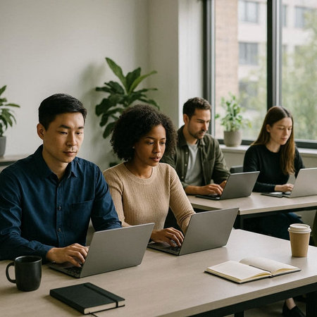 Group of multiethnic business people working with laptops in modern office. Selective focusの写真素材