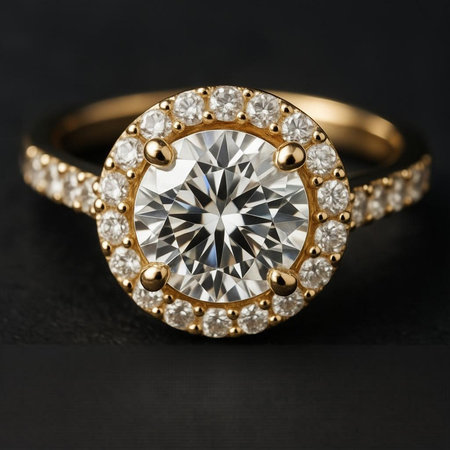 Jewelry ring with diamonds on a dark background close-upの写真素材