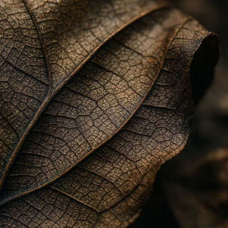 Macro shot of brown dry leaf texture. Natural background with copy space.