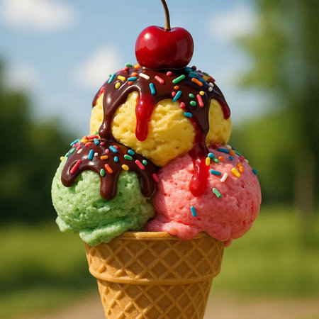ice cream in a waffle cone