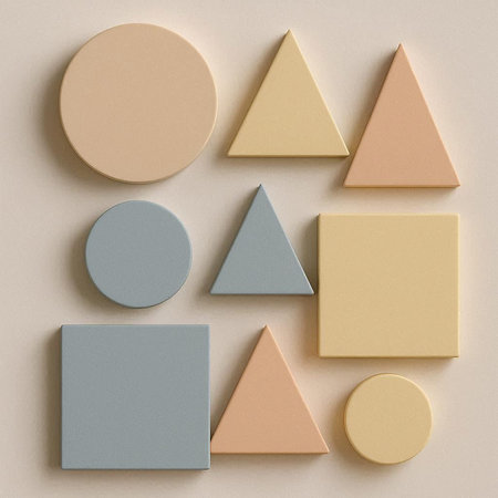 Set of geometric shapes in pastel colors on a beige background
