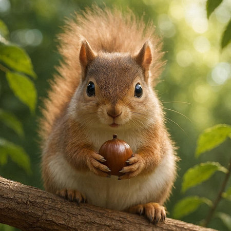 Eurasian Red Squirrel (Sciurus vulgaris) eating an acorn