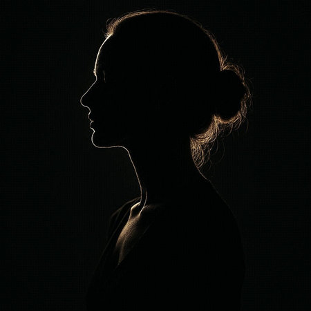 Silhouette of a girl on a black background. Side view.