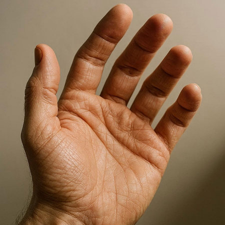 Human hand on a gray background. The concept of protection and health.