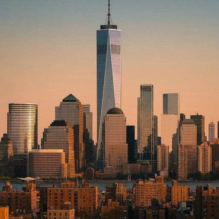 Manhattan Skyline at sunset, New York City, USA.