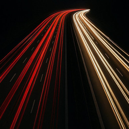 lights of cars on the road at night. long exposure photo.