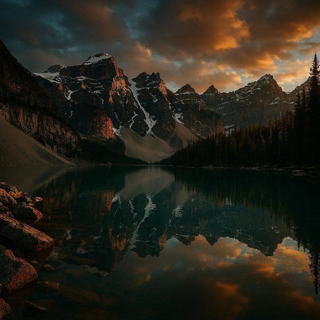Sunset at Lake Louise in Banff National Park, Alberta, Canada